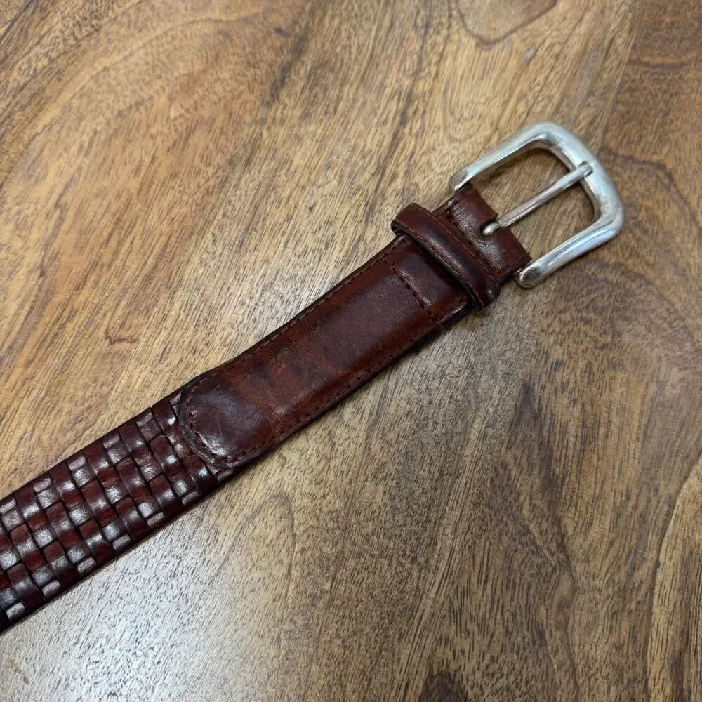 Fossil Woven Leather Belt Chocolate Brown